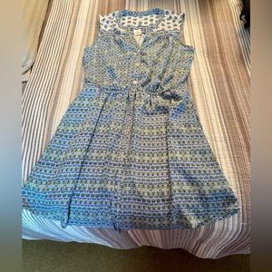 GAP Sleeveless Shirt Dress Blue Floral Border Print Tie Waist Size Small